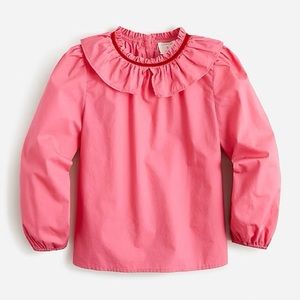 J Crew Girls Crewcuts Ruffled Collar Poplin Blouse in Sweet Dahlia Women’s small